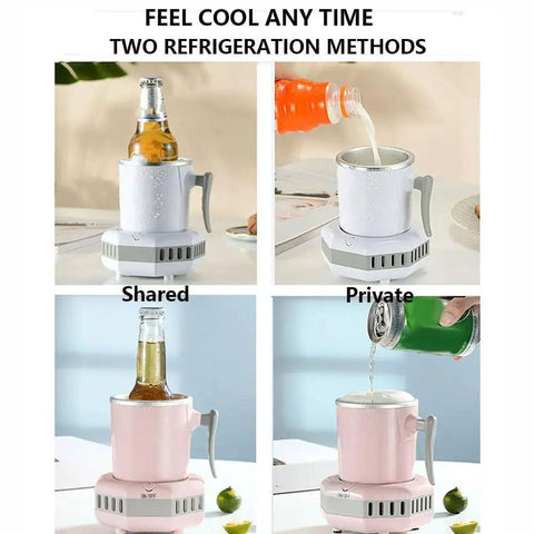 Self Heating And Cooling Smart Mug Keeps Your Beverage On Point With One Button 14 Oz Portable Thermoelectric Cup For Office Desk Home Use Ideal Gift In Fresh Green with two refrigeration methods shown.