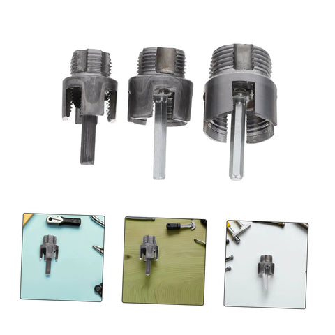 Cabilock 3 Pc Electric Drill Pipe Threader Kit For Cutting Plastic And Metal Pipes with three steel replaceable cutters.