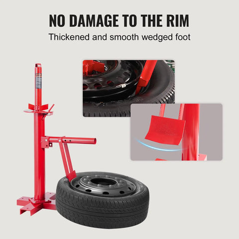 Manual Tire Changer And Bead Breaker Set For 8 To 16 Inch Tires Portable Hand Mount Tool shown dismounting a tire safely.