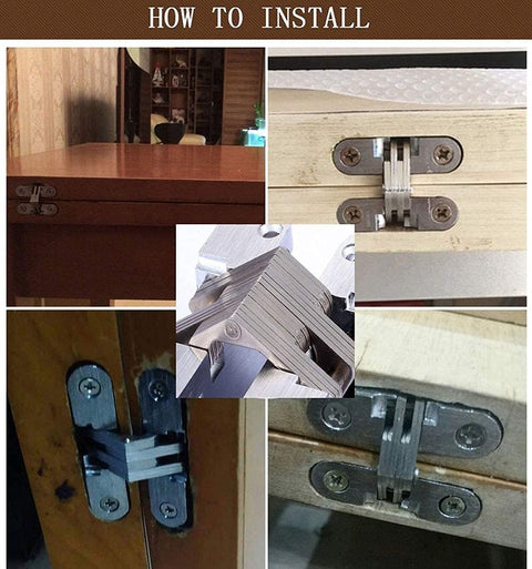 Installation of Hidden Door Hinge Set Stainless Steel Hidden Barrel for Wooden Doors and Cabinets Silver Finish 1 Pair
