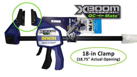 QC-Mate clamp with 7/8 in Uni-Jaw set on blue Irwin Quick-Grip-style tool; XBoom branding visible