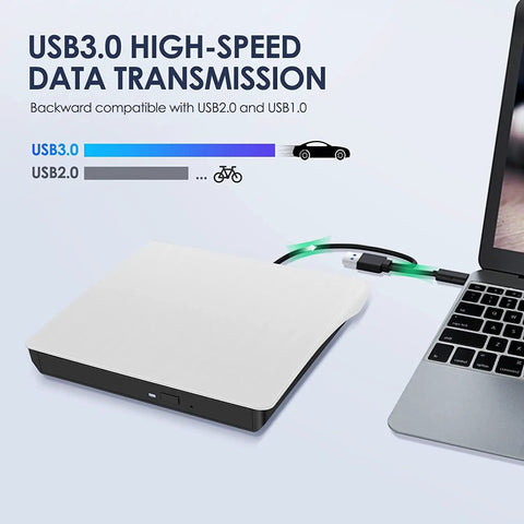 Ultra Portable USB 3.0 External CD DVD Drive For Laptops Type C No Driver Needed Plug And Play Burn Discs Watch DVDs And Listen To Music On Mac Windows PCs MacBook Pro Air iMac Desktop Compatible, slim external drive connected to laptop