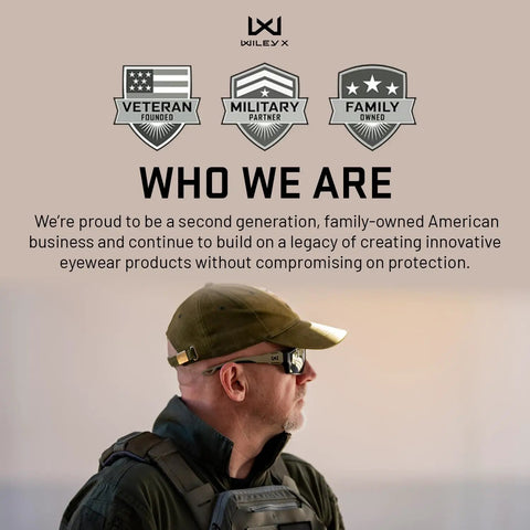 Ballistic Rated Safety Glasses Featuring Matte Graphite Grey Frame And Tungsten Mirror Lenses worn by man in tactical outfit.