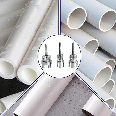 Heavy Duty 4-in-1 Water Pipe Threader Kit with PVC pipes and metal thread dies, ideal for plumbing repair tasks.