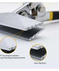 Close-up of Sheet Metal Bending Pliers Hand Seamer Pro Grade Wide Jaw with notches and non-slip lines for precise bends.