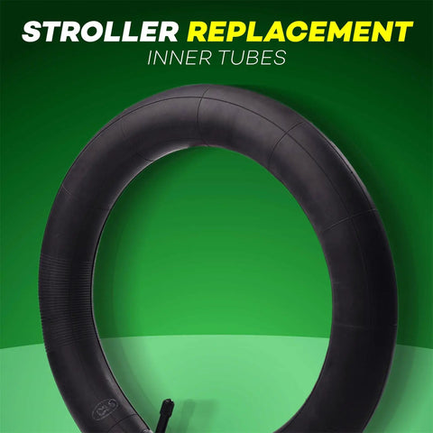 Two Pack 16 Inch Stroller Inner Tubes For 1.75 To 2.125 Wide Tires Ready To Roll Butyl Rubber BPA And Latex Free on green background