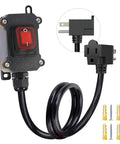 Inline Cord Switch With 3 Point 3 Foot 14 AWG Cable Three Pronged Piggyback Plug Waterproof IP67 Extension Cord On Off Power Switch With Red LED Rocker Button For Outdoor And Indoor Use, black switch with cord and plug