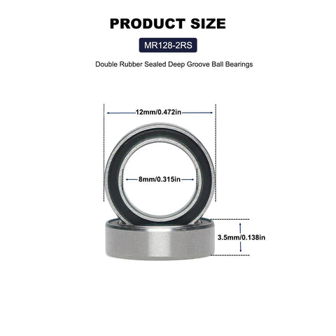 20 Pack Deep Groove Ball Bearings 8Mm Inner Diameter 12Mm Outer Diameter 3.5Mm Bore Double Rubber Sealed Chrome Steel