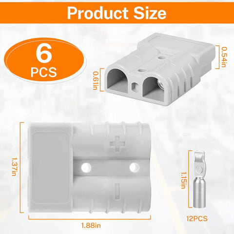Six Pack 50 Amp 600 Volt Battery Quick Connect Disconnect Kit For 8 To 12 AWG Cables Anderson Connector Compatible Built For Car RV Truck Forklift Trailer Winch And Traction, 6 pcs housings, 1.88in