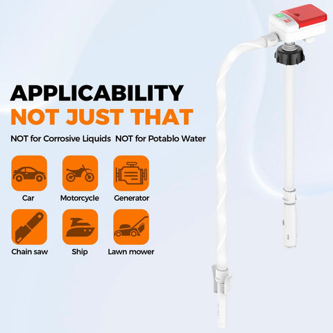 Portable Fuel Transfer Pump With Auto Stop Sensor Prevents Spills 3.2 GPM Automatic Fuel Transfer Kit with white hose and trigger.