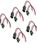 Grab This Awesome 5 Piece Ols Two Wire Weather Pack Connector Kit With Assorted Six Inch 16 Awg Waterproof Wires Perfect For Auto Marine Racing Or Industrial Jobs That Need Heavy Duty Sealed Connections. Five two-wire black weather pack connectors with red and black 16 AWG leads
