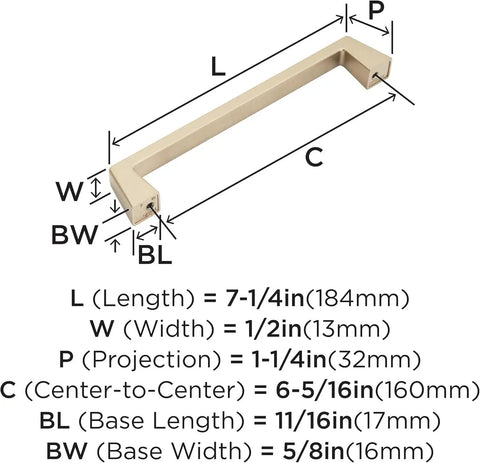 Blackrock Champagne Bronze Cabinet Pull With 6 5/16 Inch Hole Spacing and smooth design, 7¼ inch size for kitchen or vanity use.