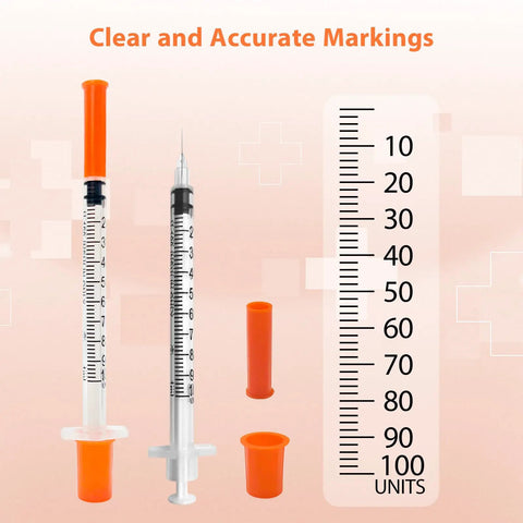 30 Pack U-100 1ml 30G 5/16 Inch 8mm Syringes With Needle, Individually Sealed And Leak-Proof, Sterile Medical Grade For Insulin Dosing And Small Medical Procedures, clear dose markings