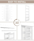 White Sliding Closet Door 48 By 80 Inches With Frosted Glass Double 25 Inch Panels 5 Lite Bypass Door With Hardware Kit