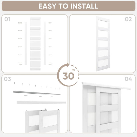 White Sliding Closet Door 48 By 80 Inches With Frosted Glass Double 25 Inch Panels 5 Lite Bypass Door With Hardware Kit