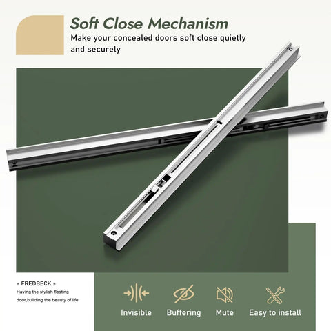White Concealed Sliding Barn Door Kit soft close mechanism in silver, designed for quiet operation in interior spaces.