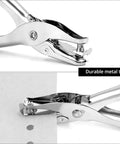 Close-up of a metal quarter-inch hole puncher in use, part of 24 Pack One Quarter Inch Single Hole Puncher Set With 5 Sheet Capacity