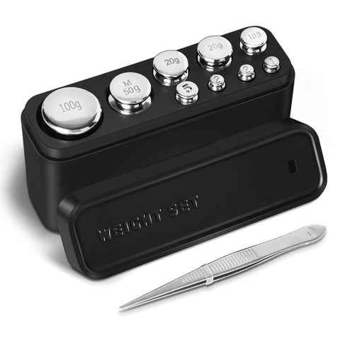 M1 Class 9 Piece Pro Grade Stainless Steel Calibration Weight Kit 210g Set With 1g 2g 5g 10g 20g 50g 100g in black case with tweezers