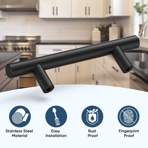 Stainless Steel Cabinet Pulls For Kitchen Drawers Five And A Half Inch Length Five Inch Center To Center Mount Matte Black Finish Heavy-Duty Rust Resistant Bar Handles Easy Install 30 Piece Set Budget-Friendly