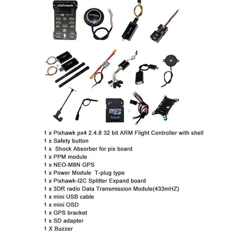 PX4 Flight Controller Kit With 2.4.8 Core GPS NEO M8N 3DR 915MHz Telemetry Set OSD Module PPM I2C Splitter for Multirotors.