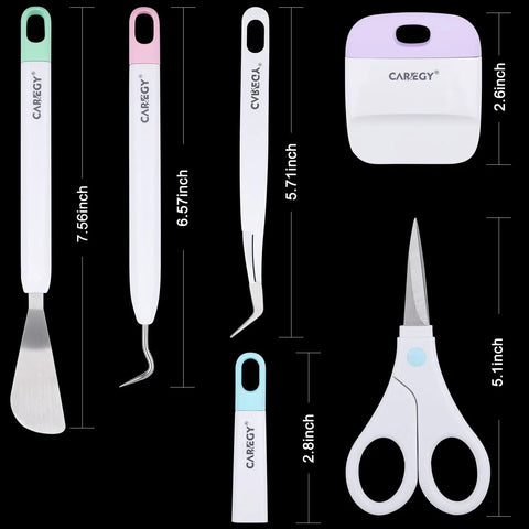 Pro Grade Craft Vinyl Weeding Tools Kit With Hook Weeder Hook Tweezers Scissors With Removable Cover Spatula And Scraper Durable Corrosion Resistant Set For Vinyl Crafting And Heat Transfer Projects, 5-piece tools with sizes