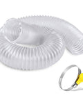 Clear Dust Collection Hose Made Of PVC 2.3 In By 3.9 Ft With Tough Heavy Duty Stainless Steel Wire Reinforcement, Clamp Included
