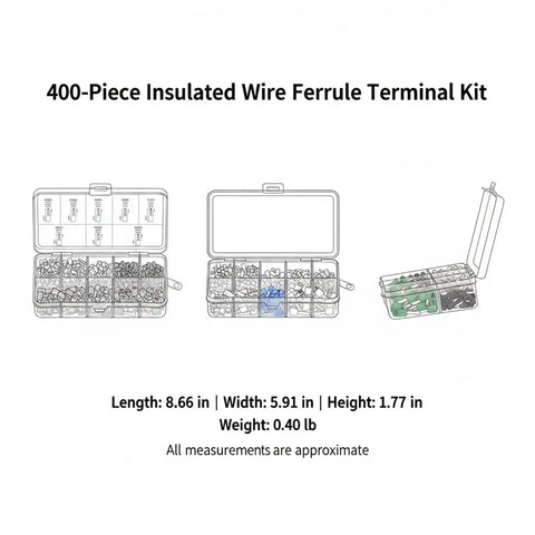 Super Cool 400 Piece Insulated Wire Ferrule Terminal Kit With Color Coded Copper Crimp Connectors For Stranded Wires To Tame Messy Ends, Perfect For Control Panels, Machinery Assembly, And Sweet Automotive Or Electronics Projects To Make Secure, compact case