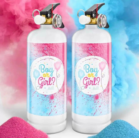 Gender Reveal Powder Blue Cylinder Cannon Squeeze Handle Flips Out With Bright Corn Silk Confetti For Your Next Bash To Absolutely Rock The Room And Go Down As A Legend Among Friends, two cannons with colorful smoke.