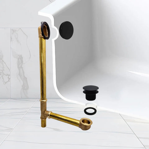 Brass Bath Waste And Overflow Assembly With Tip Toe Drain Plug And Illusionary Faceplate Matte Black 22 Inch 17 Gauge Tubing ADA Compliant