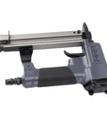 Heavy Duty Pneumatic Brad Nailer Air Powered Nail Gun For Woodworking And Carpentry featuring clear magazine and ergonomic grip.