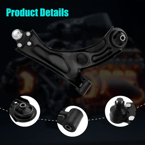 2-Piece Front Lower Control Arms With Ball Joint Fit Chevrolet Sonic 2012 2013 2014 2015 2016 2017 2018 2019 2020 OE-Grade Replacement Beefed-Up Steel Direct Fit Suspension Upgrade For Smoother Handling And Tight Steering, black steel arm with ball joint close-up