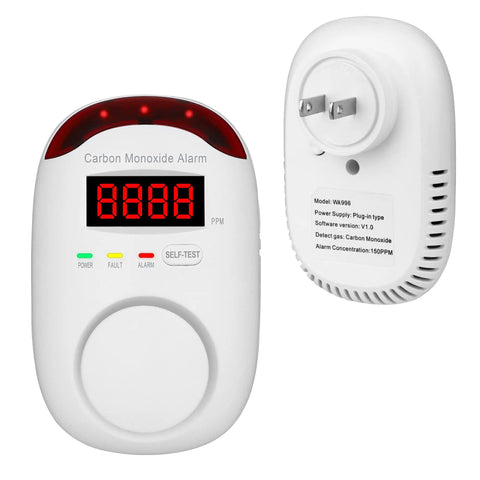 Front and back view of Plug In Carbon Monoxide Alarm With LED Display And Voice Alert, Easy To Install And Read CO Levels Fast, 3 Pack