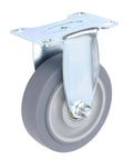 Four Inch Heavy Duty Polyurethane Caster Wheel close-up, gray wheel with metal mount, ideal for smooth glide and quiet performance.