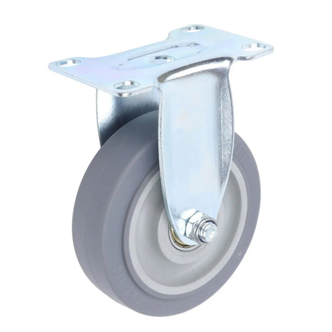 Four Inch Heavy Duty Polyurethane Caster Wheel close-up, gray wheel with metal mount, ideal for smooth glide and quiet performance.
