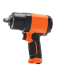 Heavy Duty 4.6 Lb Pneumatic Impact Wrench With 11 Piece 1/2 Inch Drive Steel Socket Set And Portable Carrying Case side view showing handle and socket.
