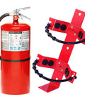 Two Pack Twenty Lb Type Abc Fire Extinguisher Kit With Heavy Duty Wall Bracket And Bold Warning Sign Hella Tough Pro Grade image of red extinguisher and bracket.