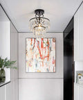 Hallway with Crystal Raindrop Mini Chandelier Semi Flush Mount Ceiling Light For Hallways Bars Kitchens Dining Rooms And Living Rooms, E26 Bulb Compatible, Not Real Crystal Look, Small Yet Sparkling Ceiling Lamp