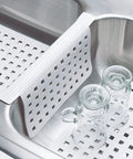 Kitchen Sink Mat Protector 11 By 12 Inches White Open Grid Plastic Sink Mat For Dish Protection In Kitchen Bathroom And Laundry Sinks The Euro Collection over a sink divider with glassware