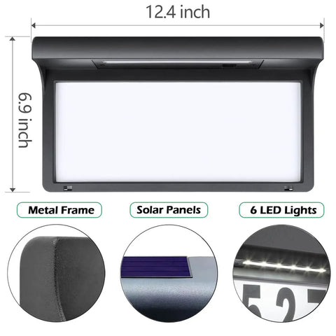 Solar Powered Address Sign With LED Illumination Auto Dusk To Dawn Sensor Weatherproof Outdoor Metal Plaque close-up view