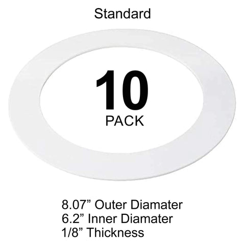 Gloss White Goof Trim Rings For Recessed Lighting Cans 10 pack, 8.07" outer diameter, 1/8" thickness for five or six inch housing.