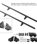 6.6Ft Rolling Library Ladder Hardware Kit With Floor Roller And Brake, Heavy Duty Carbon Steel Construction components