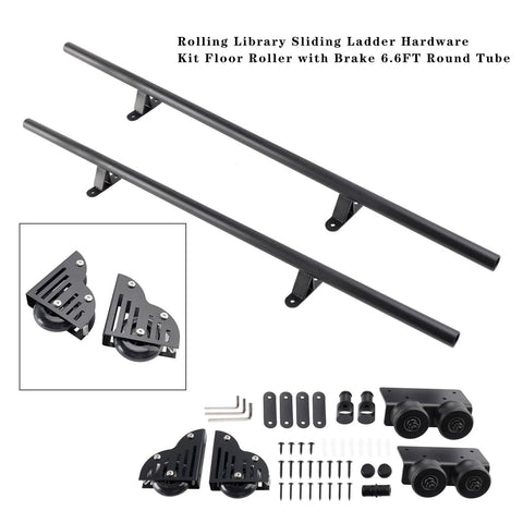 6.6Ft Rolling Library Ladder Hardware Kit With Floor Roller And Brake, Heavy Duty Carbon Steel Construction components