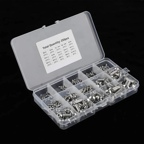 250 Piece M2 To M10 Machine Screws Set Pro Grade Stainless Steel Hex Socket Bolts For Laptop Keyboard PC Repair Electronics DIY