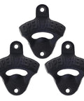 Heavy Duty Cast Iron Wall Mounted Wooden Board Beer Bottle Cap Opener With Powder Coated Black Finish Pack Of Three, close-up view.