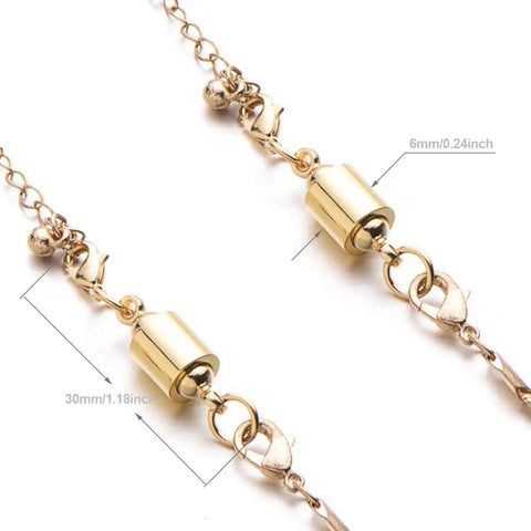 Screw-In Lobster Clasps For Necklaces And Bracelets With Magnetic Lock, Silver Or Gold Finish, 4 Pack shown in gold with dimensions