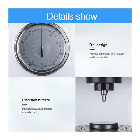Top Shelf Rockwell Hardness Tester Benchtop Scale With HRC HRA HRB Scales 150 Kgf Max Load dial display and precision buffers