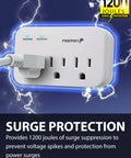 Refrigerator Surge Protector With 3 Outlets, Heavy Duty Appliance Guard For Fridge, Microwave, Washer, Garage Door And More, 1200J 1875W, 3 Prong, ETL Listed, Safe Home Power Shield showing 3 grounded outlets and indicators.