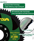 Close-up of 72T high-speed steel 2 Inch HSS Circular Saw Blade Set for Mini Angle Grinders, 50mm diameter.