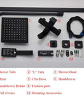 UMJIGF Matte Black Shower System with Cold and Hot Water Shower Faucet Set Multifunction Single Handle Shower Combo Set parts layout.