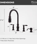Dimensions of Hanover Kitchen Sink Faucet With Pull Down Sprayer And Soap Dispenser Tuscan Bronze 16 7/16 inch high faucet